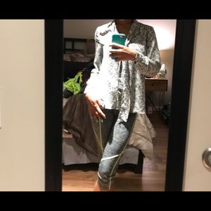 Blue/Cream Lila Rose Top with front tie option- XS